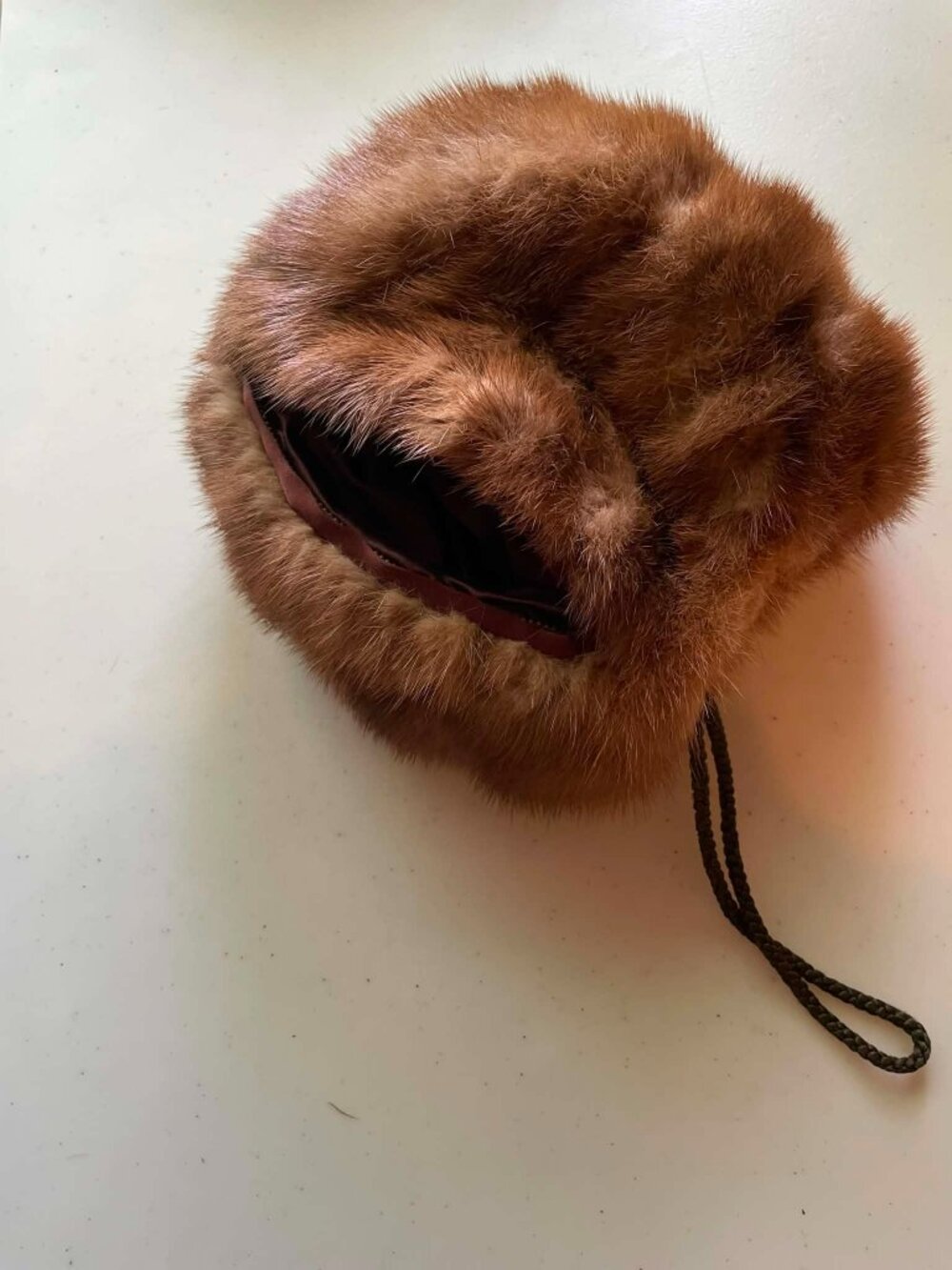 Vintage Small Mink Fur Muff zipper Purse Hand Warmer  Wristlet Retro glamour